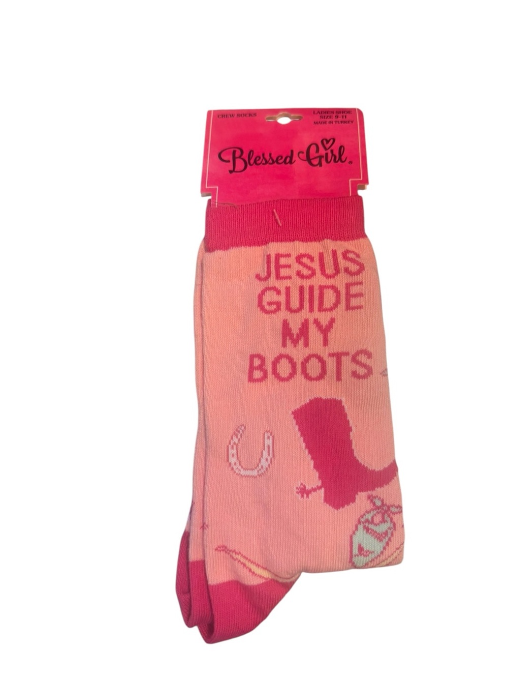 Pink Western ‘Jesus Guide My Boots’ Crew Socks